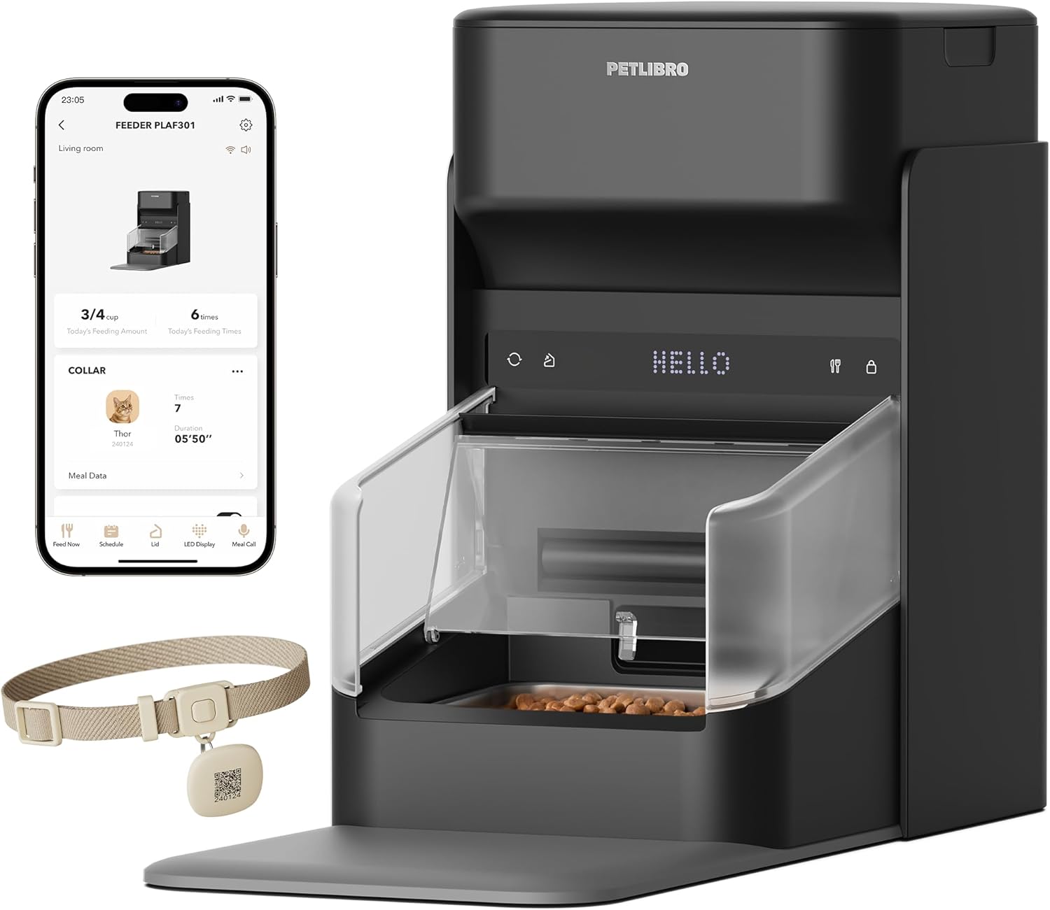 PETLIBRO RFID Automatic Cat Feeder, black, anti-stealing collar sensor model