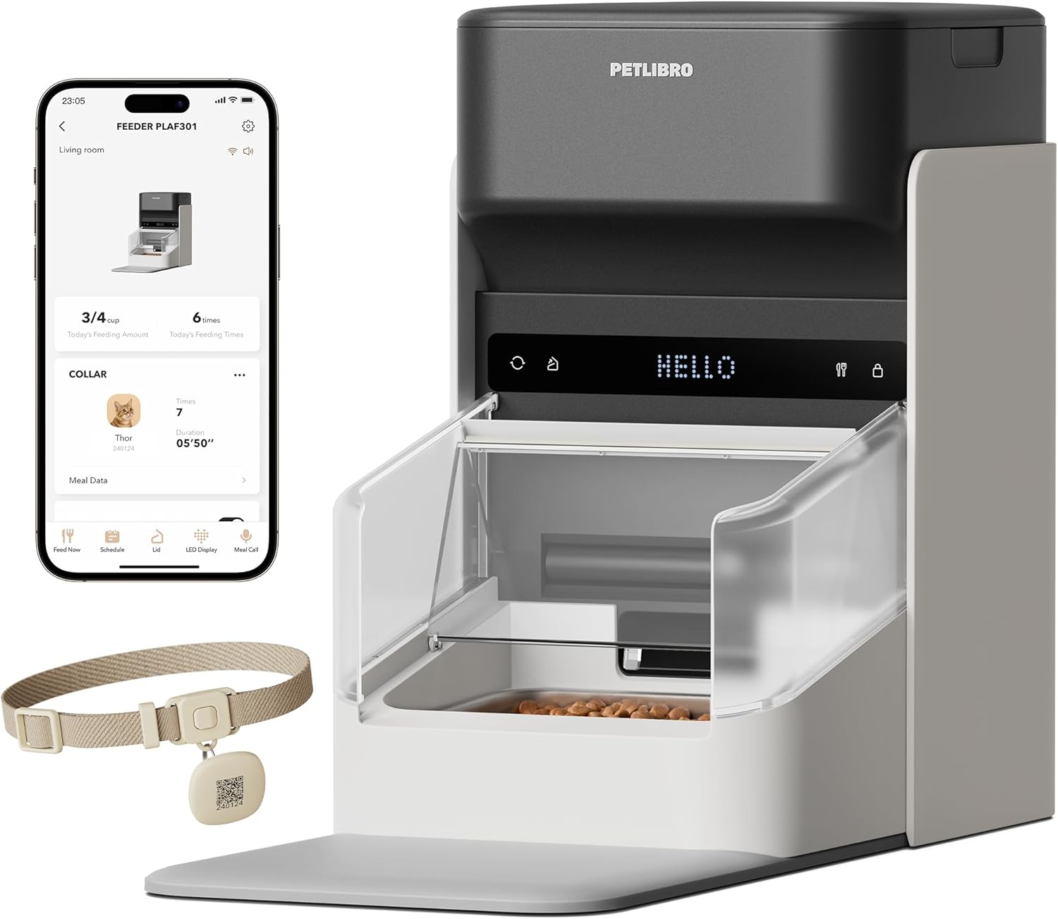 PETLIBRO RFID Cat Feeder, white, dual-band Wi-Fi model with app and collar tag